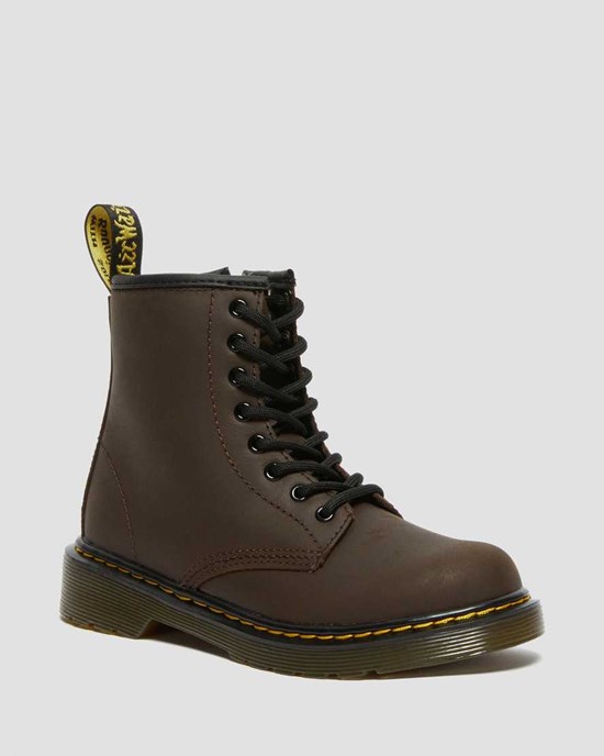 Kids' Dr Martens Junior 1460 Faux Fur Lined Lace Up Boots Dark Brown Mohawk | 209HRFOSV