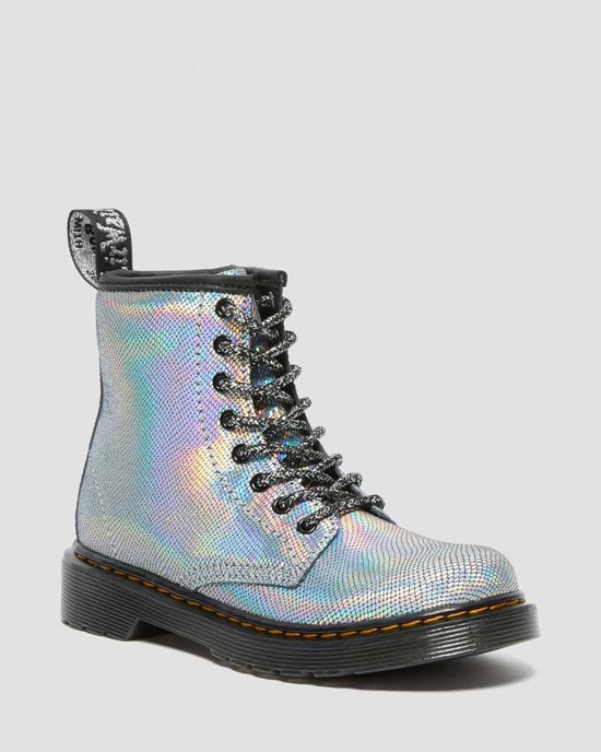 Kids' Dr Martens Junior 1460 Iridescent Leather Lace Up Boots Silver Reptile Iridescent | 584JRIXOT