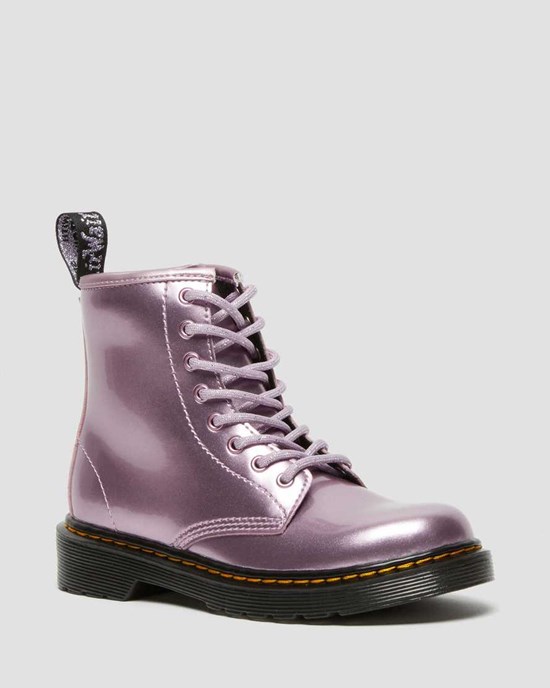 Kids' Dr Martens Junior 1460 Metallic Lace Up Boots Pink Spark | 398BYEZUV