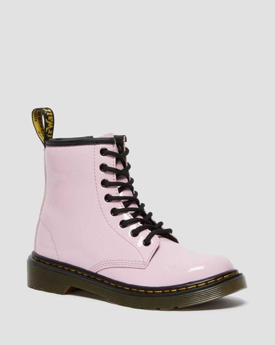 Kids' Dr Martens Junior 1460 Patent Leather Lace Up Boots Pale Pink Patent Lamper | 016JFINKV