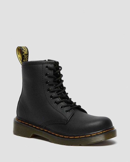 Kids' Dr Martens Junior 1460 Softy T Leather Lace Up Boots Black Softy T | 846YICJNM