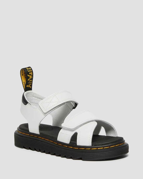 Kids' Dr Martens Junior Vossie Leather Sandals White T Lamper | 948EXBVNO