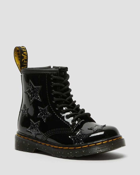 Kids' Dr Martens Toddler 1460 Glitter Star Patent Lace Up Boots Black Patent Lamper | 172TOSNLP