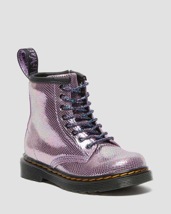 Kids' Dr Martens Toddler 1460 Iridescent Reptile Leather Lace Up Boots Purple Reptile Iridescent | 290TELFRK