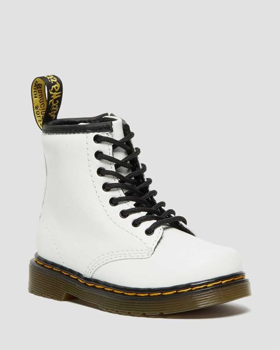 Kids' Dr Martens Toddler 1460 Leather Lace Up Boots White Romario | 476OWQJXF