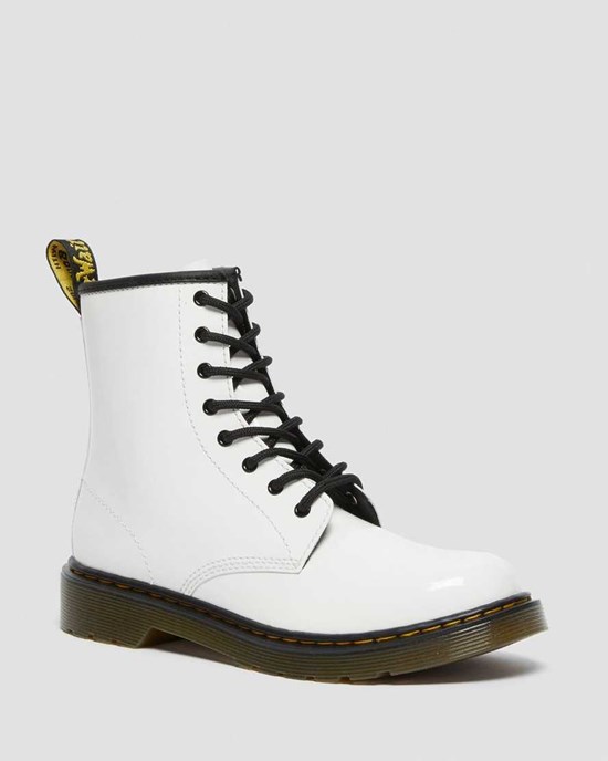 Kids' Dr Martens Youth 1460 Patent Leather Lace Up Boots White Patent Lamper | 406CWPBJE