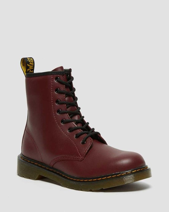 Kids' Dr Martens Youth 1460 Softy T Leather Lace Up Boots Cherry Red Softy T | 854JFPOQZ