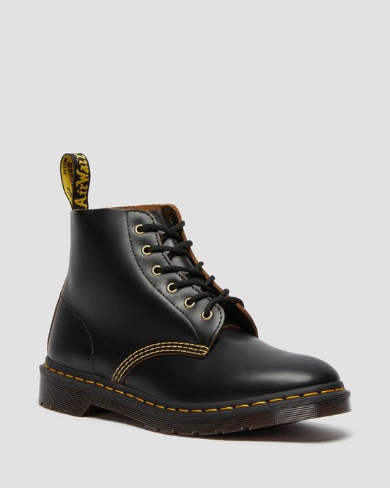 Men's Dr Martens 101 Vintage Smooth Leather Lace Up Boots Black Vintage Smooth | 871EHJYCL