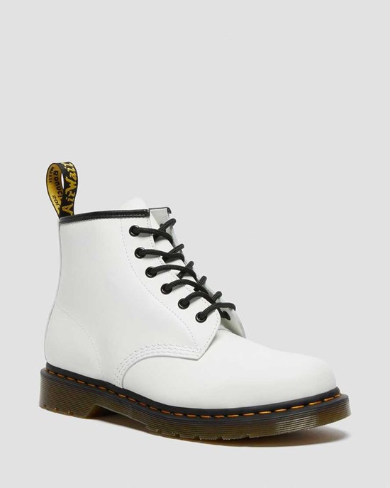 Men's Dr Martens 101 Yellow Stitch Smooth Leather Lace Up Boots White Smooth Leather | 460YXDOJN