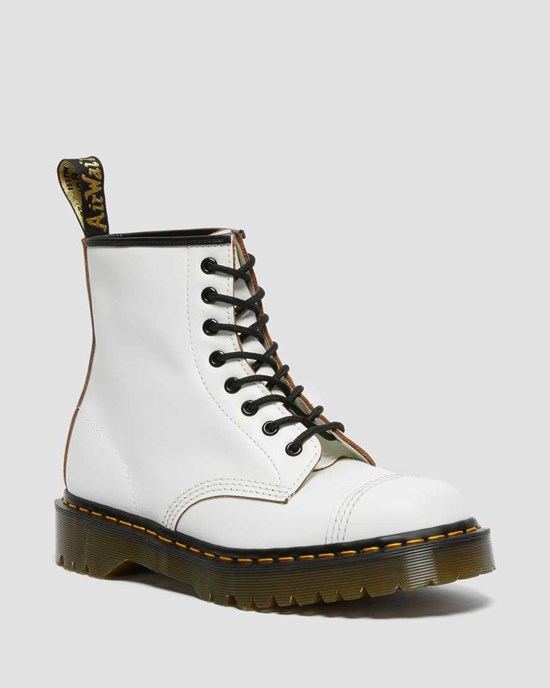 Men's Dr Martens 1460 Bex Made in England Toe Cap Lace Up Boots White Quilon | 580KEDGPQ