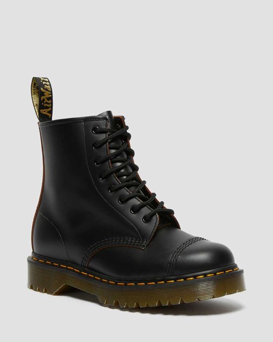 Men's Dr Martens 1460 Bex Made in England Toe Cap Ankle Boots Black Quilon | 604KOZMBT