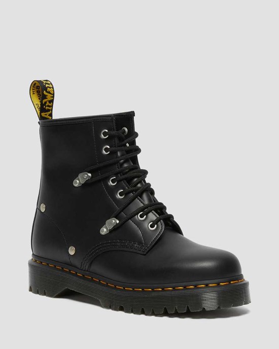 Men's Dr Martens 1460 Bex Stud Leather Lace Up Boots Black Fine Haircell | 216CRBZPH