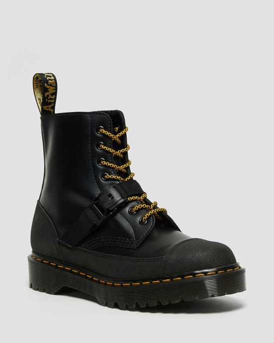 Men's Dr Martens 1460 Bex Tech Made in England Leather Lace Up Boots Black Smooth | 146OFZJKM