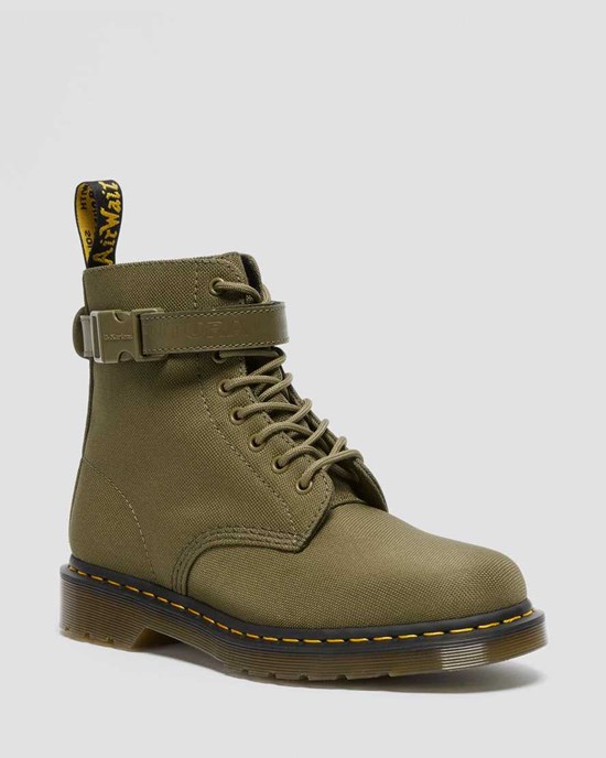 Men's Dr Martens 1460 Futura Olive Strap Ankle Boots Dms Olive Extra Tough Nylon | 951HLRCVE