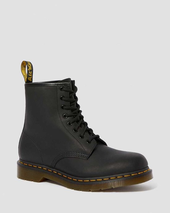 Men's Dr Martens 1460 Greasy Leather Lace Up Boots Black Greasy Leather | 280LYEVIF