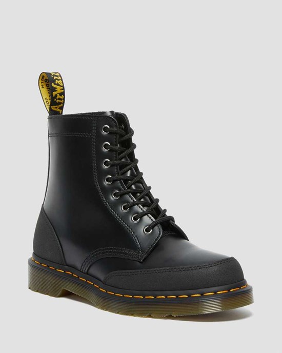 Men's Dr Martens 1460 Guard Panel Leather Ankle Boots Black Smooth | 173INZSVK