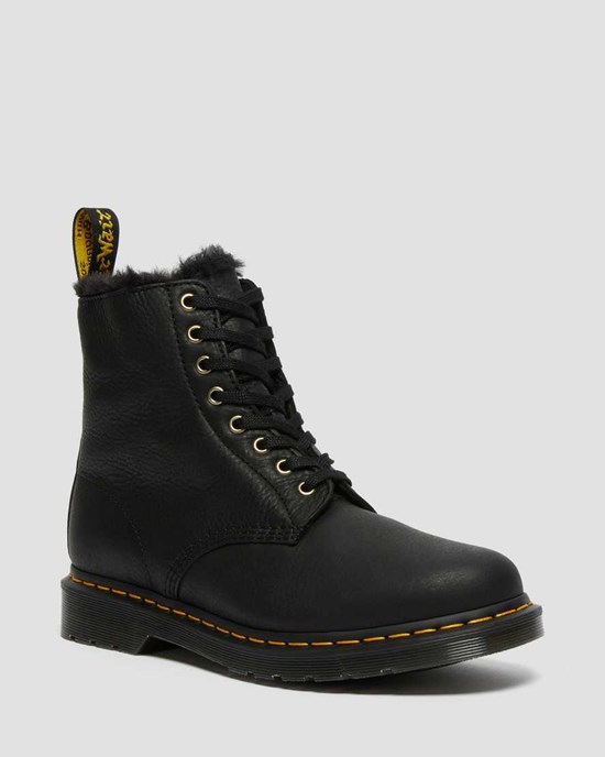 Men's Dr Martens 1460 Pascal Faux Fur Lined Lace Up Boots Black Ambassador | 682JAHUOE