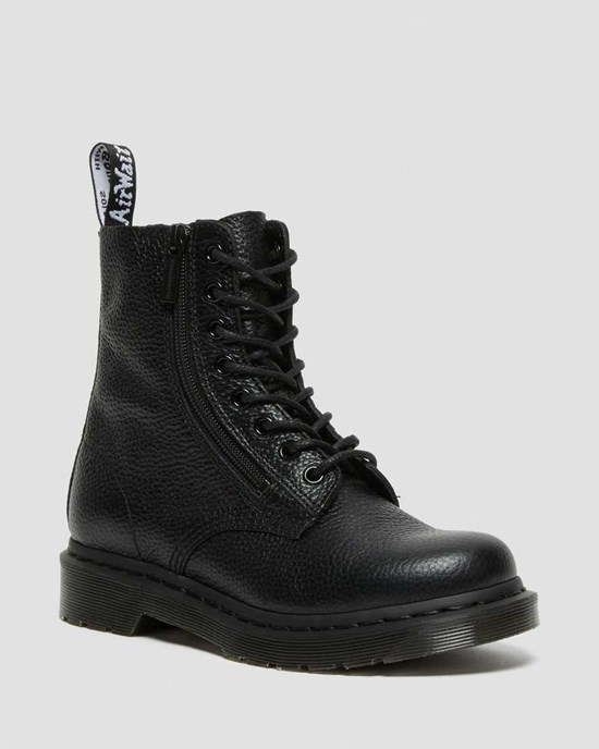 Men's Dr Martens 1460 Pascal Leather Zip Up Boots Black Milled Nappa Leather | 180WXUVQF