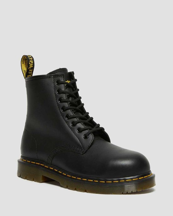 Men's Dr Martens 1460 Slip Resistant Steel Toe Ankle Boots Black Industrial Full Grain | 108XQASPT