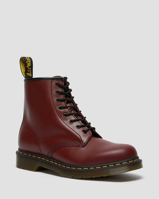 Men's Dr Martens 1460 Smooth Leather Ankle Boots Cherry Red Smooth Leather | 673XVLEBG