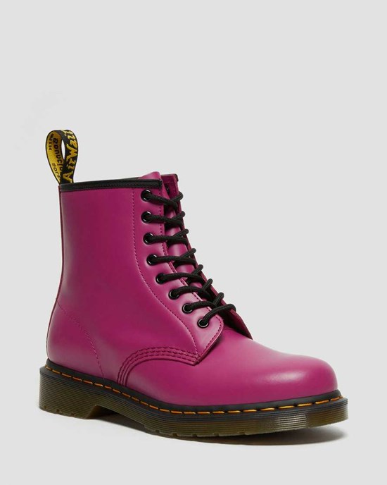 Men's Dr Martens 1460 Smooth Leather Lace Up Boots Pink Smooth Leather | 064ZQXHIU