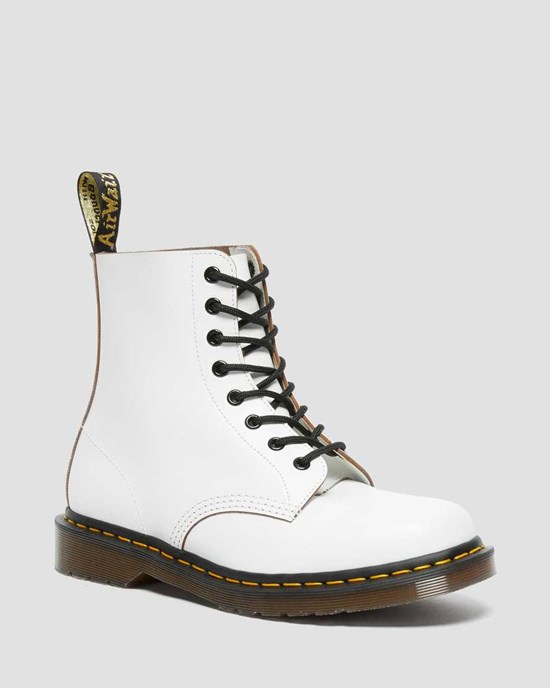 Men's Dr Martens 1460 Vintage Made in England Lace Up Boots White Quilon | 879NIRGYJ