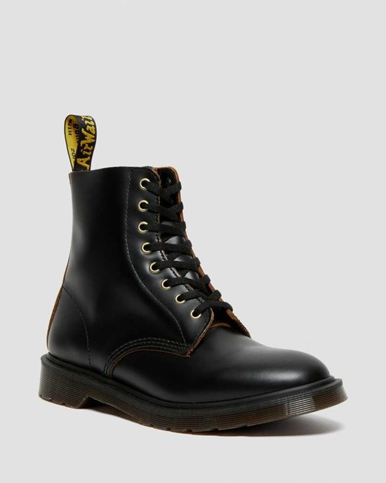 Men's Dr Martens 1460 Vintage Smooth Leather Lace Up Boots Black Vintage Smooth | 764UDFSGA