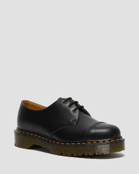 Men's Dr Martens 1461 Bex Made in England Toe Cap Oxford Shoes Black Vintage Smooth | 048PYCWME