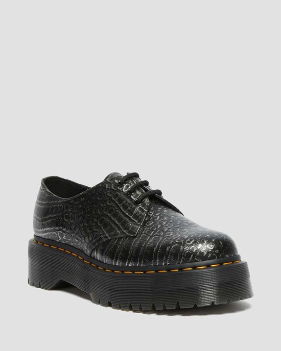 Men's Dr Martens 1461 Croc Emboss Leather Oxford Shoes Gunmetal | 360JHYFUX