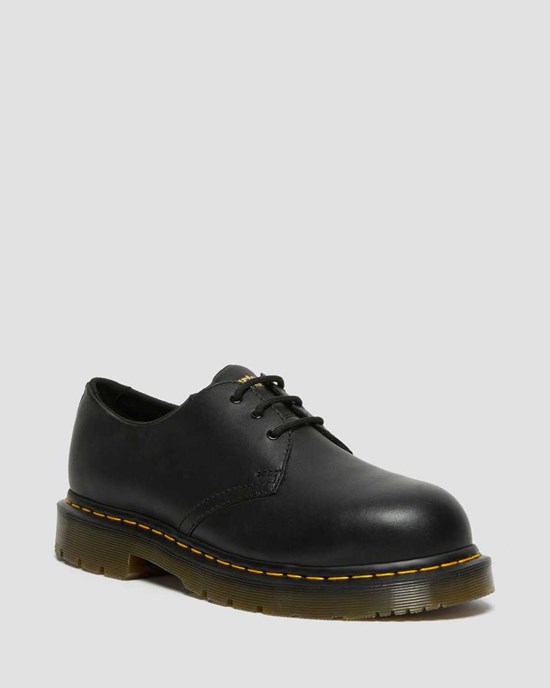 Men's Dr Martens 1461 Slip Resistant Steel Toe Oxford Shoes Black Industrial Full Grain | 053JDVIHG