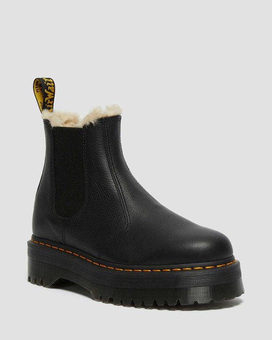 Men's Dr Martens 2976 Faux Fur Lined Platform Ankle Boots Black Pisa | 532QAJRWE