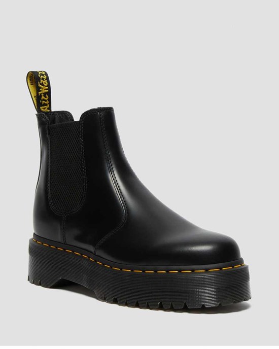 Men's Dr Martens 2976 Polished Smooth Platform Chelsea Boots Black Polished Smooth | 237FOTPKZ