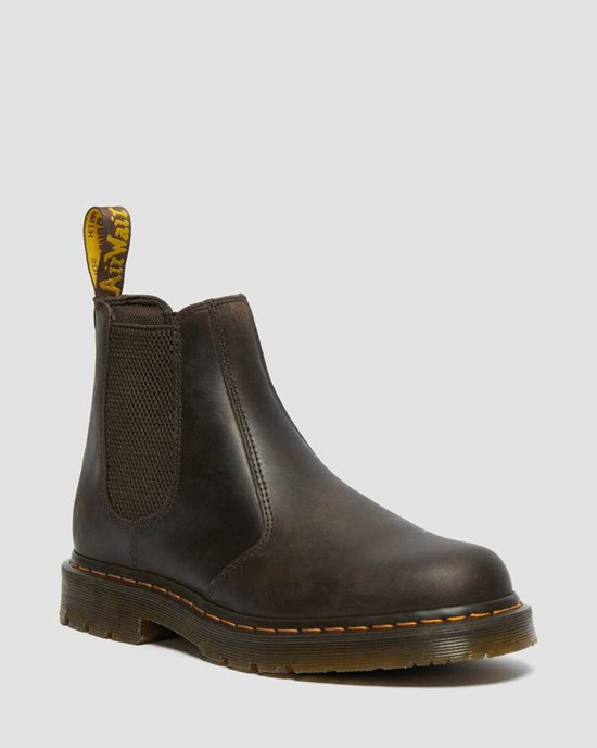 Men's Dr Martens 2976 Slip Resistant Leather Chelsea Boots Dark Brown Crazy Horse Leather | 084PMZDRE