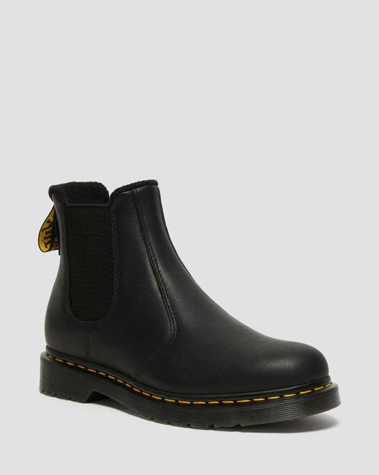 Men's Dr Martens 2976 Warmwair Leather Ankle Boots Black Valor Wp | 084PUKQBT