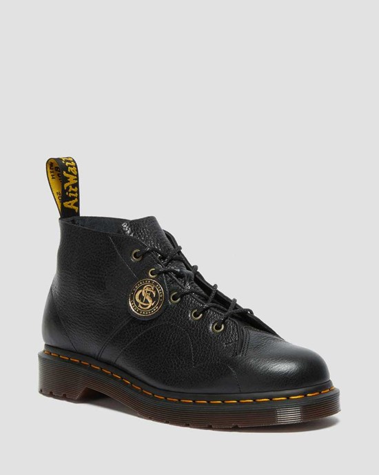 Men's Dr Martens Church Buckingham Leather Monkey Lace Up Boots Black Buckingham | 420QYBWHJ