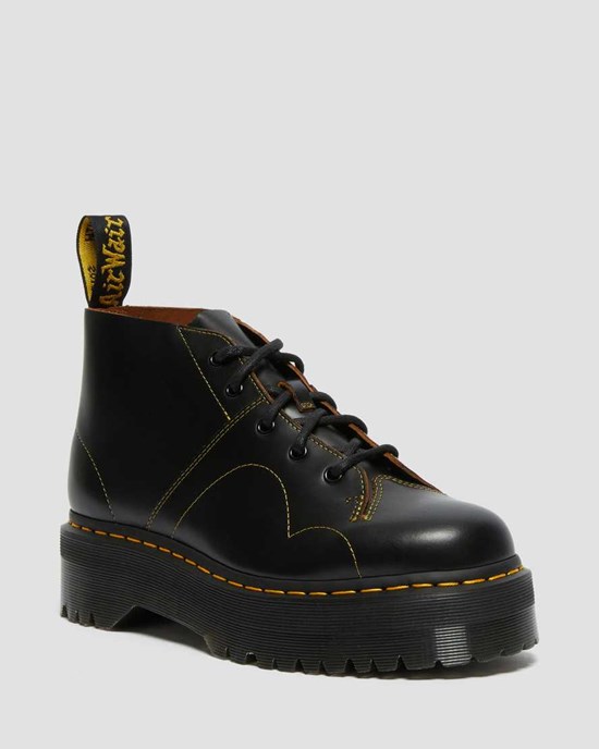 Men's Dr Martens Church Platform Monkey Ankle Boots Black Vintage Smooth | 805QLFAIO