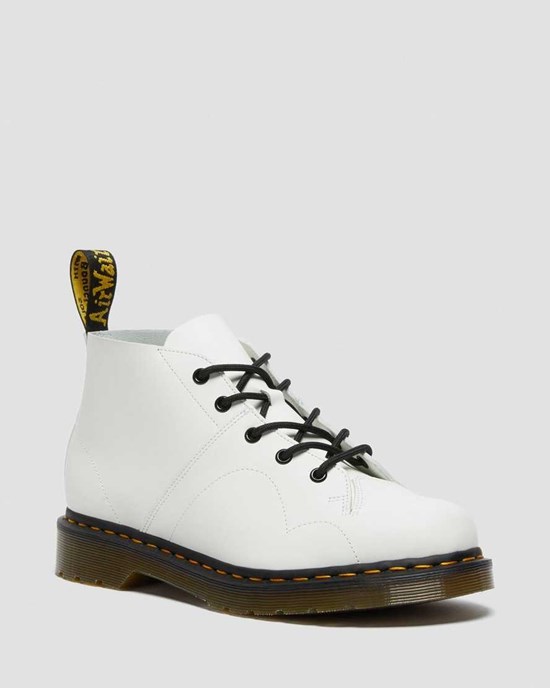 Men's Dr Martens Church Smooth Leather Monkey Ankle Boots White Smooth Leather | 507TZKOBX