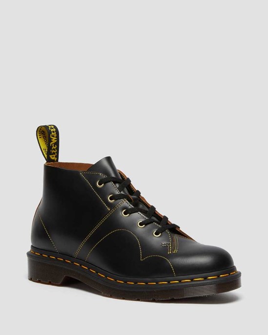 Men's Dr Martens Church Vintage Monkey Ankle Boots Black Vintage Smooth | 590OBKUYM