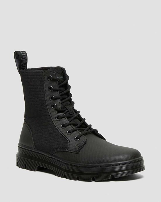 Men's Dr Martens Combs II Poly Utility Boots Black-black Element-poly Rip Stop | 083BVGDKI