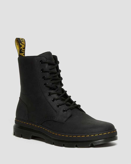 Men's Dr Martens Combs Leather Lace Up Boots Black Wyoming | 523XQTNOE