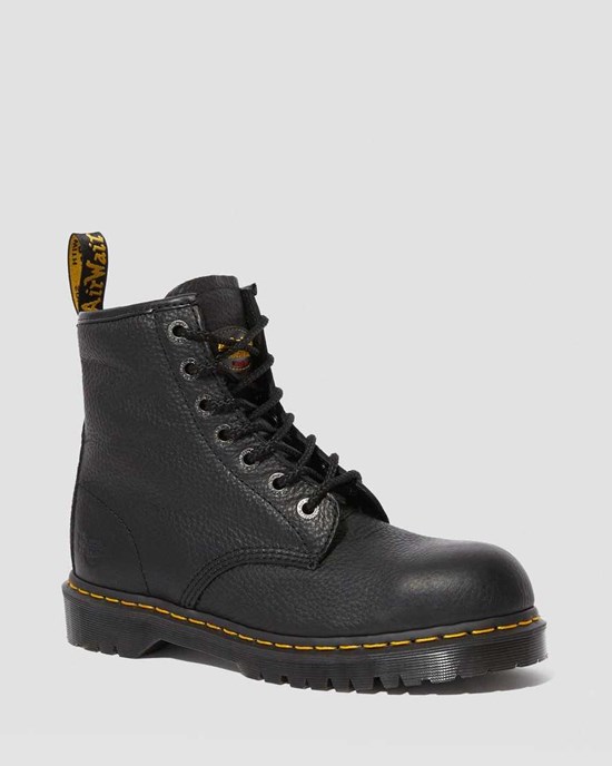 Men's Dr Martens Icon 7B10 Leather Steel Toe Work Ankle Boots Black Industrial Bear | 307WHPCNJ