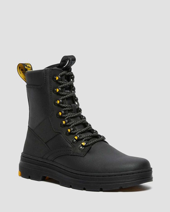 Men's Dr Martens Iowa Coated Canvas Mix Lace Up Boots Black Coated Canvas | 186MWSFAT