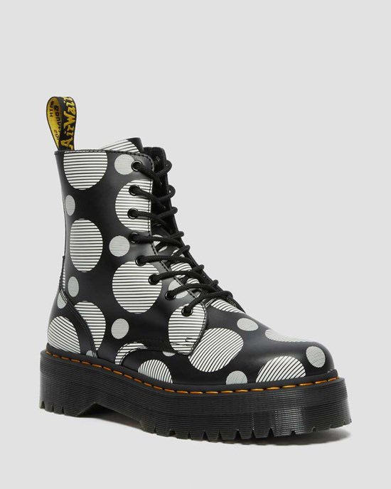 Men's Dr Martens Jadon Polka Dot Smooth Leather Lace Up Boots Black Polka Dot Smooth | 452KHVSFE