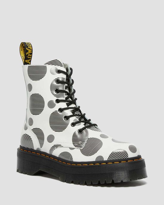 Men's Dr Martens Jadon Polka Dot Smooth Leather Lace Up Boots White Polka Dot Smooth | 749MXLZQN