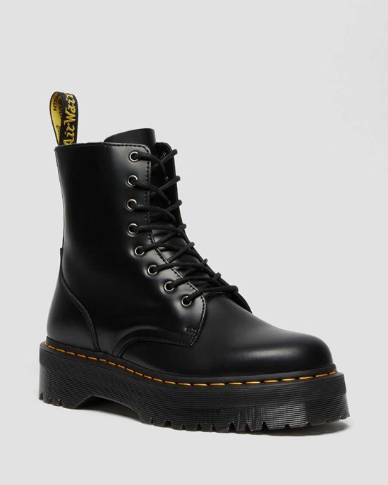 Men's Dr Martens Jadon Smooth Leather Lace Up Boots Black Polished Smooth | 021WGPYNA