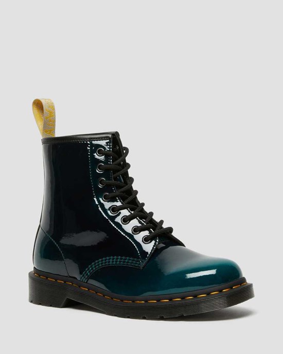 Men's Dr Martens Vegan 1460 Gloss Ankle Boots Black Gloss Pull Up | 506QUBFZI