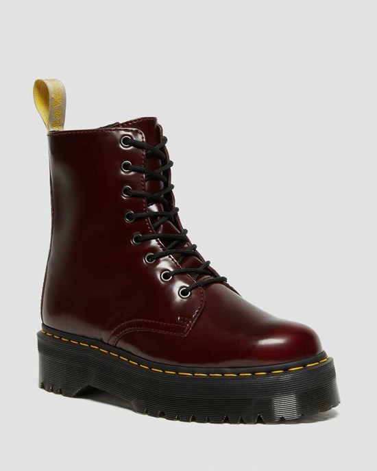 Men's Dr Martens Vegan Jadon II Lace Up Boots Cherry Red Oxford Rub Off | 935UCXRWE