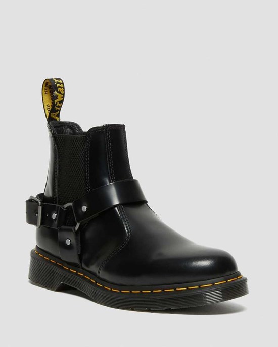 Men's Dr Martens Wincox Smooth Leather Ankle Boots Black Polished Smooth | 071RUKBFG