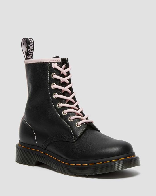 Women's Dr Martens 1460 Contrast Leather Lace Up Boots Black Pink | 675JYLPQW