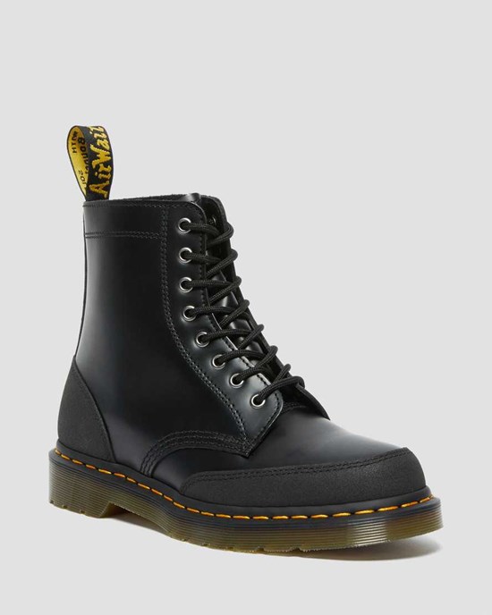 Women's Dr Martens 1460 Guard Panel Leather Lace Up Boots Black Smooth | 506GBUJTF